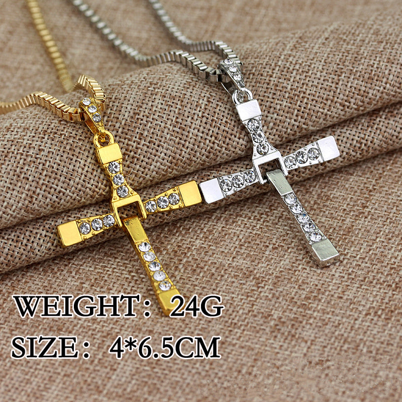 Fast & Furious Rhinestone Cross Necklace