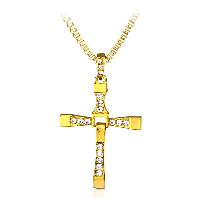 Fast & Furious Rhinestone Cross Necklace