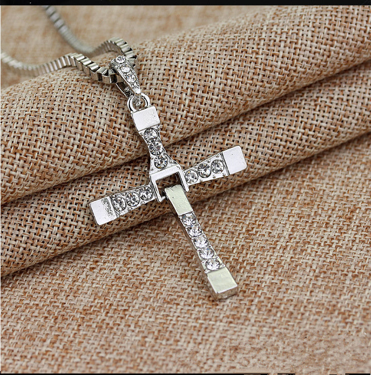 Fast & Furious Rhinestone Cross Necklace